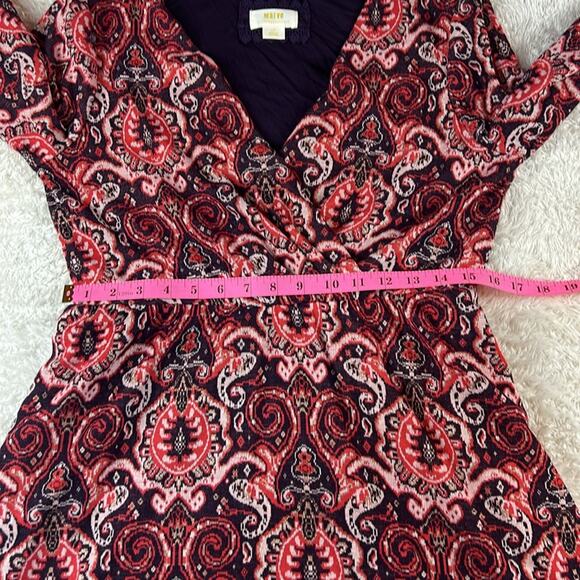 Maeve Anthro metallic patterned wrap bust belted fit and flare dress, L P - Picture 6 of 10